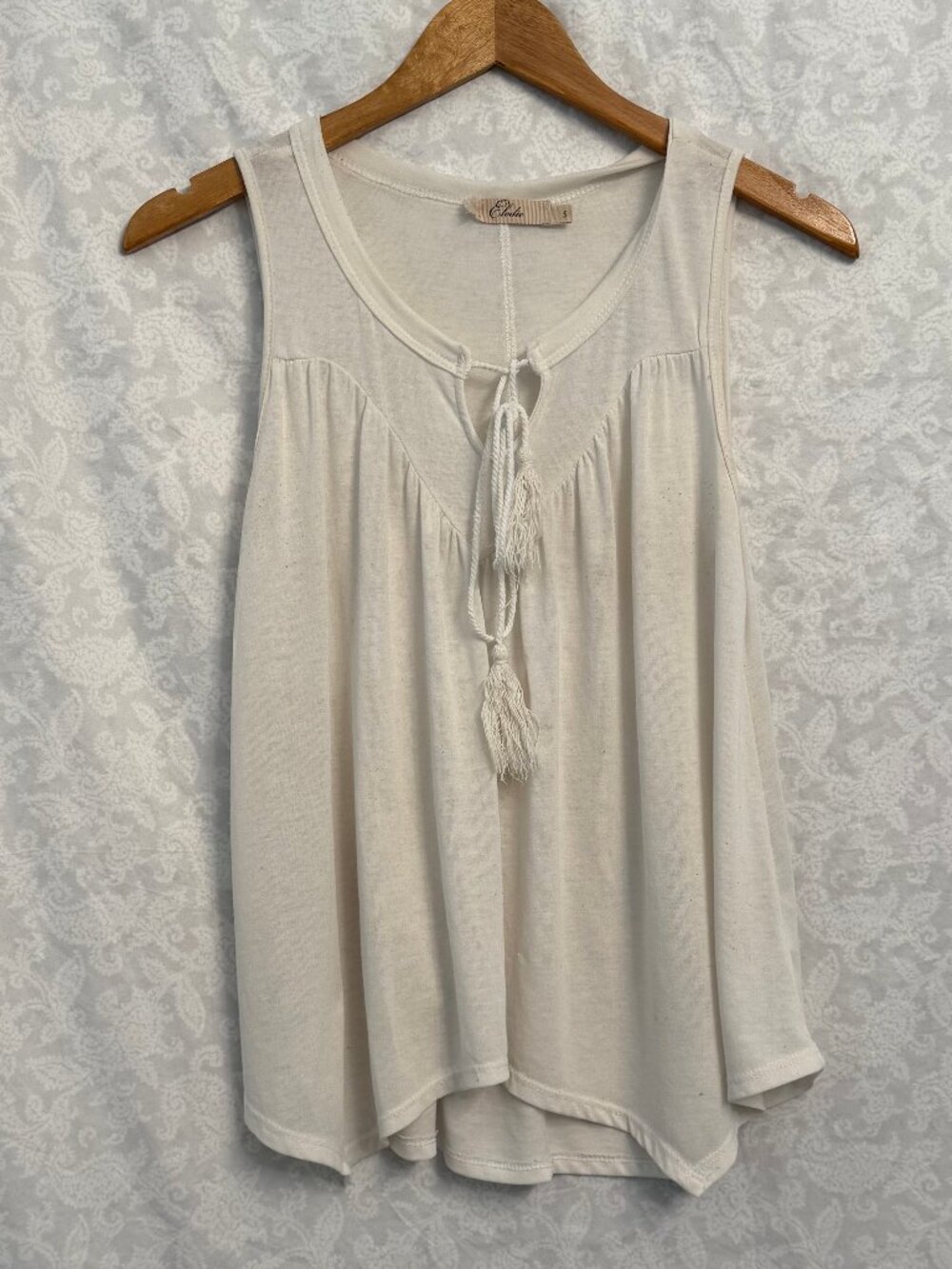 White Elodie High-Low Tank Top W Adjustable Tassels Size Small S